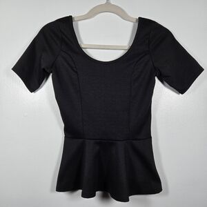 Eyelash Couture Black Scoop Neck Fit & Flare Peplum Top Size XS